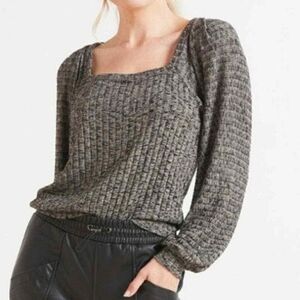 Anthropologie Michael Stars Black Jasper Square Neck Ribbed Top